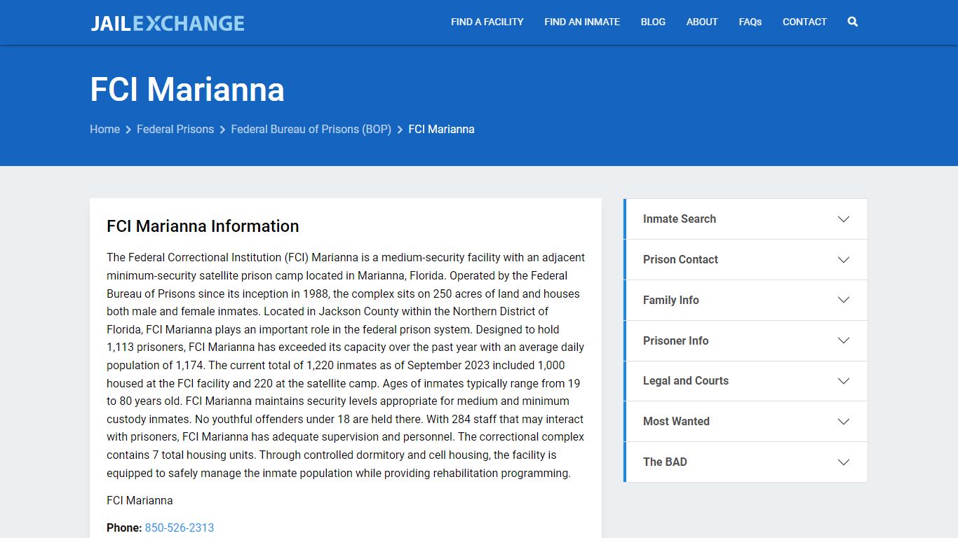 Federal Inmate Search - FCI Marianna - Jail Exchange
